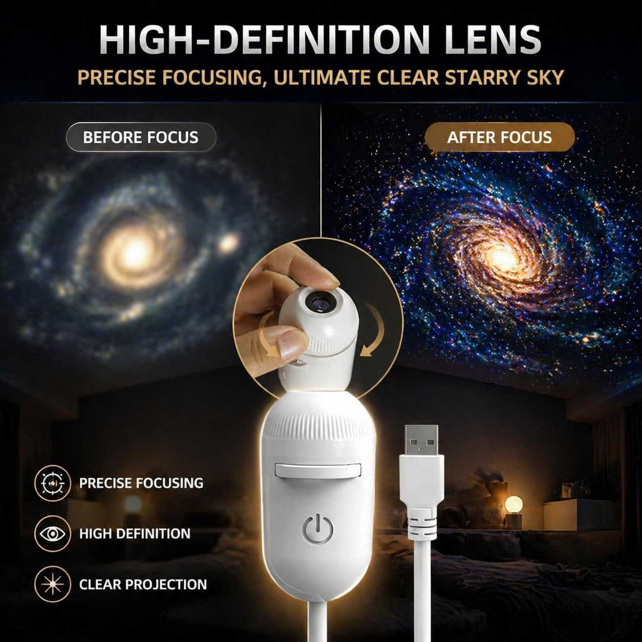 2-In-1 Galaxy Projector Night Light, 360° Adjustable Sternenhimmel Projektor Kinder Erwachsene, LED Projektor Sternenhimmel Mit 12 Schiebbare Projektionsfolien, Deckenprojektor, Geschenke Für Mama