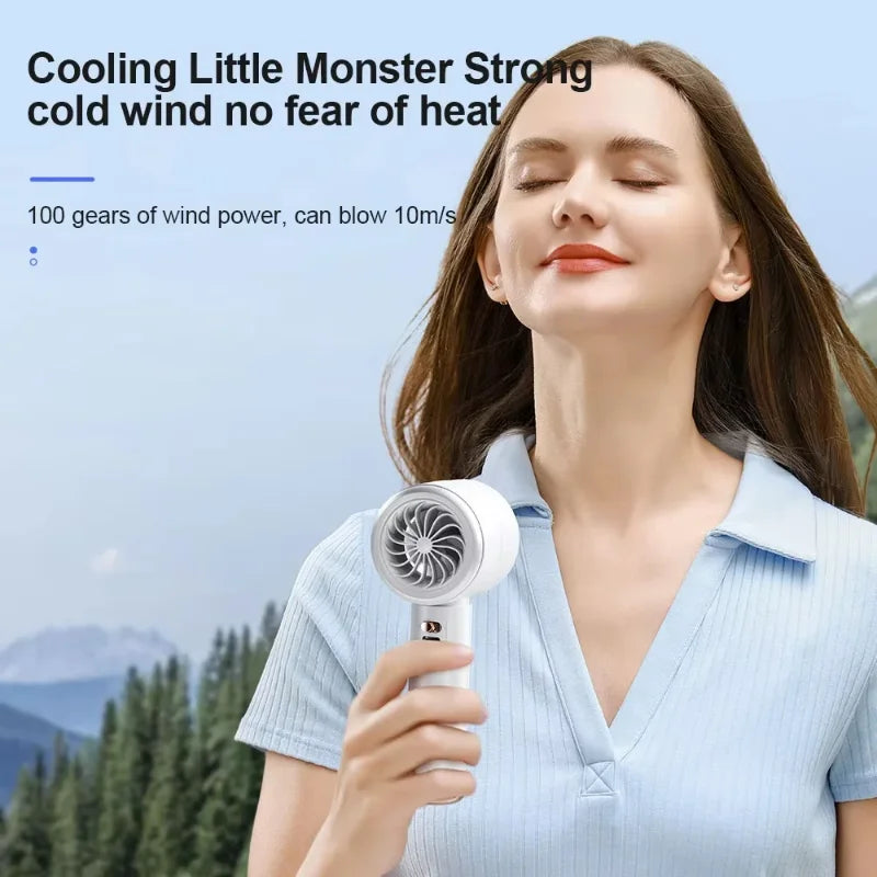 Portable Handheld Turbo Fan 100-Speed Adjustable High Speed Cooling Fan USB Rechargeable Quiet Personal Fan for Travel