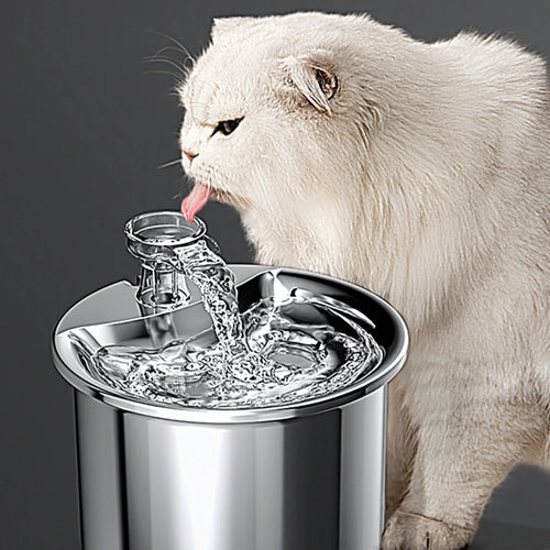 2L stainless steel Cats Drinking Fountain 304 Pet Water Dispenser Quiet 5V Water circulation dry run protection Europlug