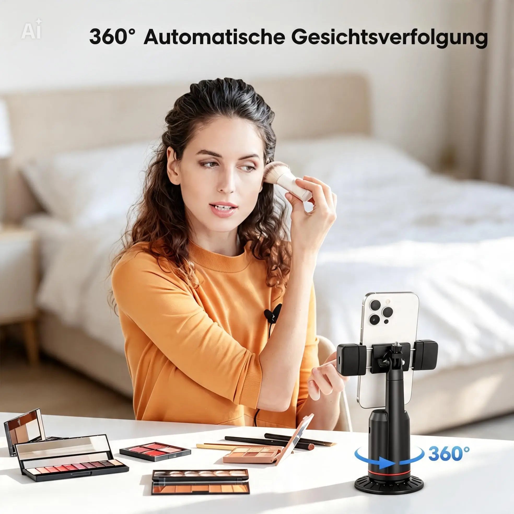 360° KI-Handyhalterung mit Face Tracking & LED-Licht