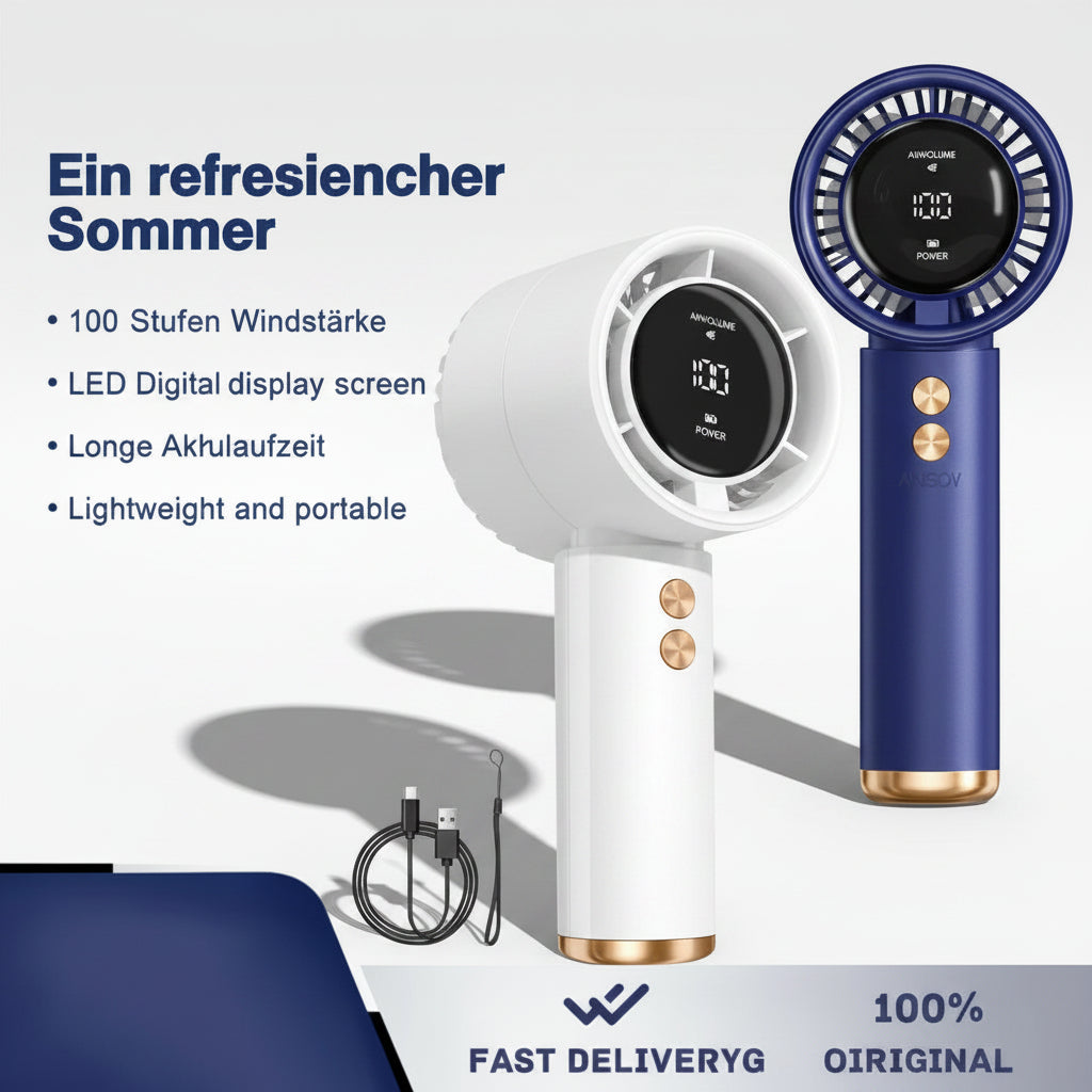 Portable Handheld Turbo Fan 100-Speed Adjustable High Speed Cooling Fan USB Rechargeable Quiet Personal Fan for Travel