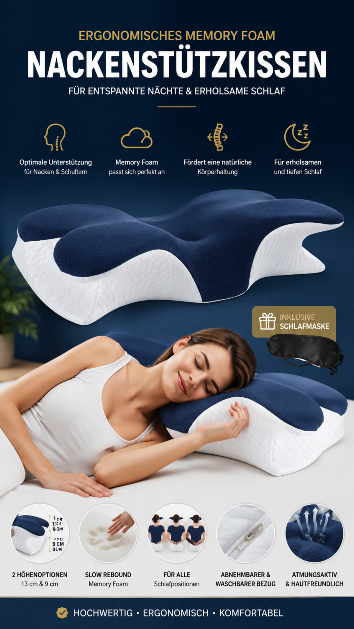 Ergonomisches Nackenkissen mit Memory-Schaum